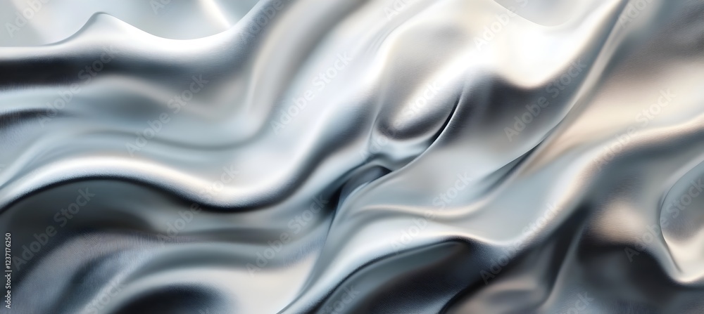 Poster elegant silver fabric drape abstract background texture smooth shiny metallic gray waves flowing sof