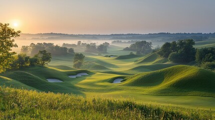 Sunrise over a Serene Golf Course