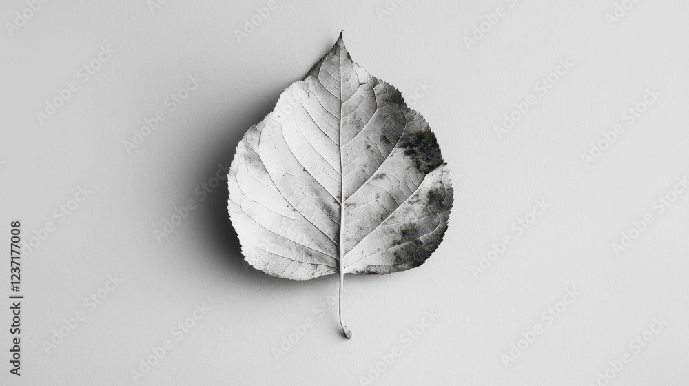 Poster leaf on white background with natural shadows and texture patterns