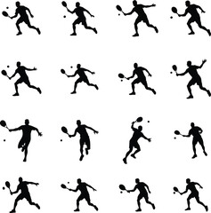 A set of Female tennis players vector silhouette,Female tennis players,Female player vector silhouette
