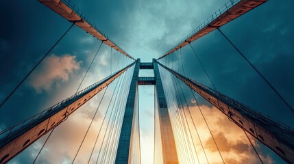 Obraz premium Majestic Bridge Against Dramatic Sky at Sunset with Clouds