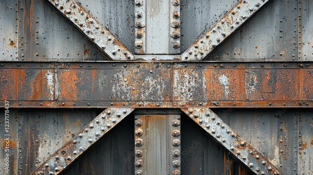 Poster rusty metal structure with unique geometric pattern and textures