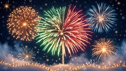 Christmas background filled with twinkling holiday lights and decorated trees.