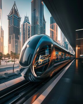 Futuristic Hyperloop Pod Arrival at High-Tech Station Illustration with Transportation Innovation Concept