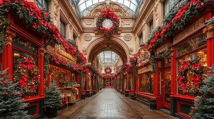 Obraz premium A Parisian Christmas Wonderland: Festive Decorations in a Historic Arcade