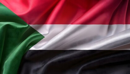 Obraz premium Vibrant Sudan flag waving with luxurious satin texture - Patriotic and cultural symbol