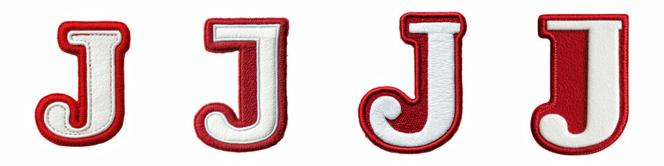 Alphabet J, made of Patch White on Red Felt, Logo design, letter, isolated on a transparent background