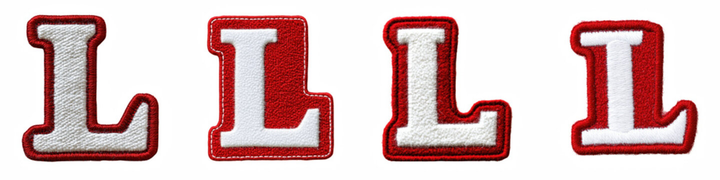 Alphabet L, made of Patch White on Red Felt, Logo design, letter, isolated on a transparent background
