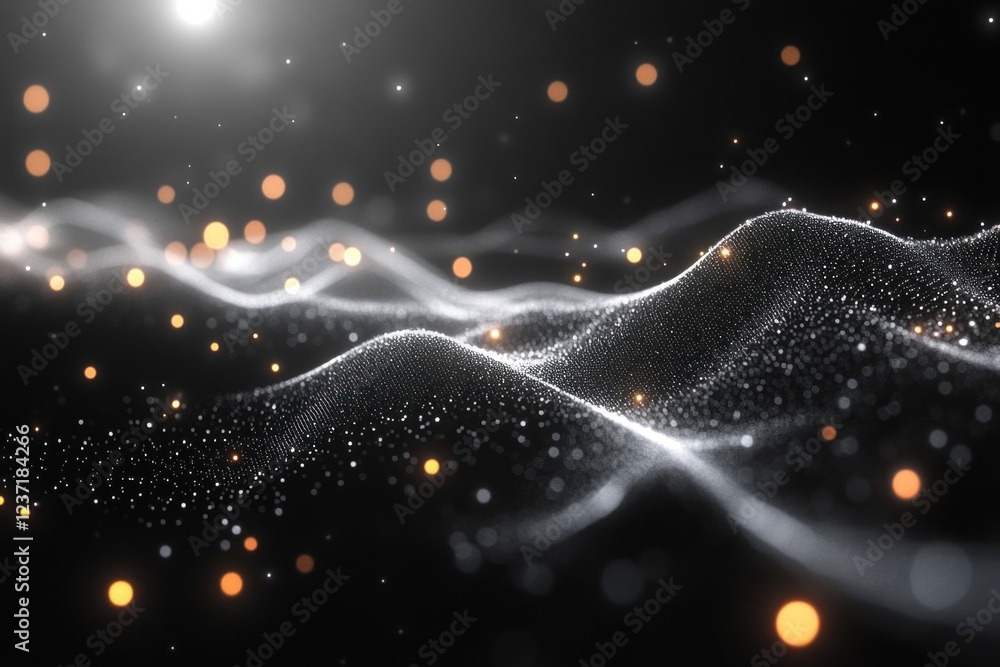 Poster abstract illustration featuring elegant white lines and radiant dots creating a dynamic and immersiv