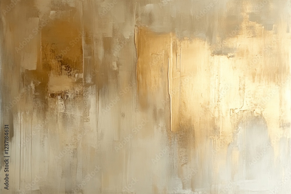 Poster abstract artwork features a beige background with shimmering gold elements, creating a calming visua