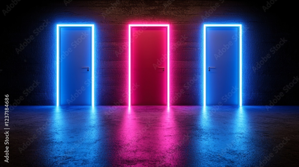 Poster 3d render, an abstract futuristic neon background with glowing ascending lines
