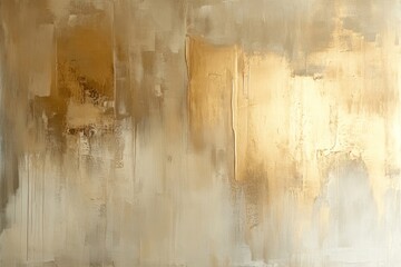 Abstract artwork features a beige background with shimmering gold elements, creating a calming visual effect suitable for modern decor