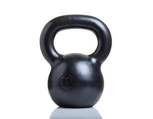 A black cast-iron kettlebell with a smooth handle and a rugged, matte finish, isolated on a white background, representing strength training and fitness essentials