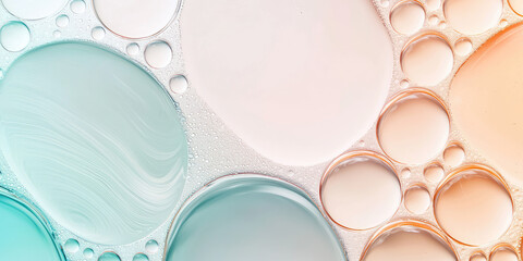 Abstract background with colored minimalistic oil bubbles. Cosmetic products Background illustration backdrop template