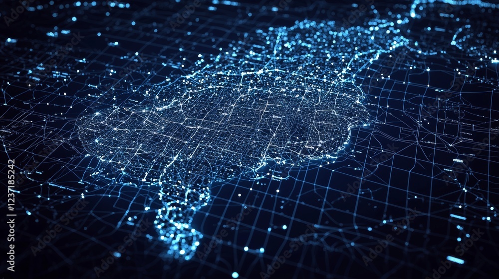 Poster futuristic map infographic of switzerland with blue tones, showcasing big data visualization. inform