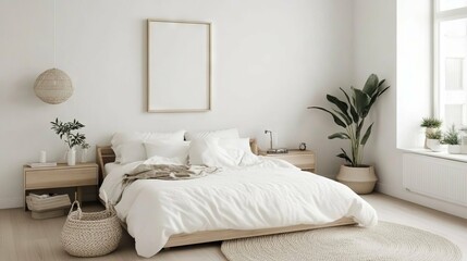 Fototapeta premium Serene Minimalist Bedroom Design with Natural Elements