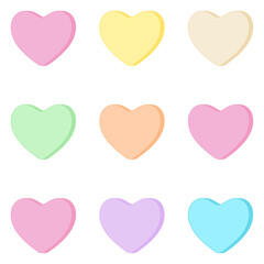 Candy hearts or love heart shaped sweets in pastel colors as a repeating background pattern in vector illustration