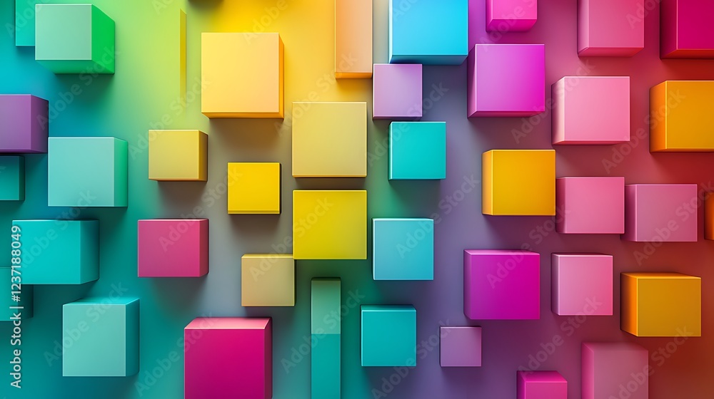 Poster colorful cubes arranged in a random pattern