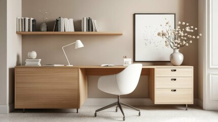 Modern Minimalist Wooden Home Office Design