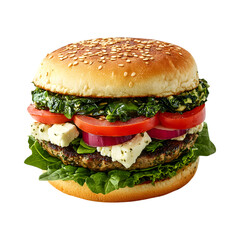Spinach and Feta Veggie Burger Isolated on Transparent Background