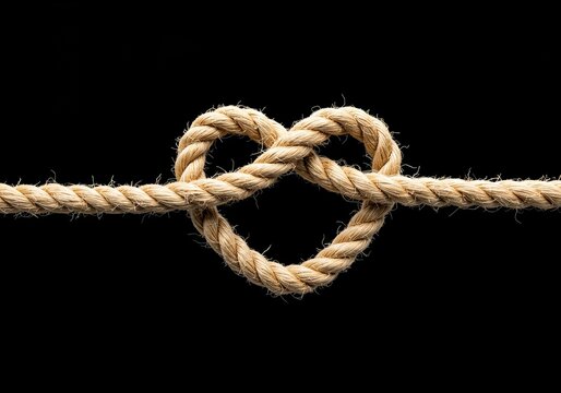 rope heart shaped knot isolated on transparent background Generative Ai.
