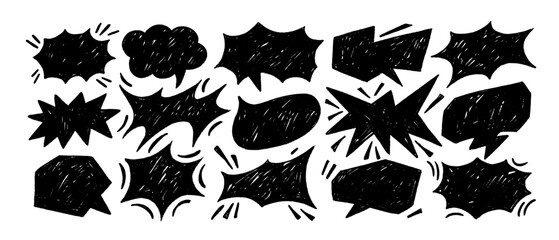 Speech bubble vector set, comic talk balloons with crayon texture. Speak sign dialog communication frames.