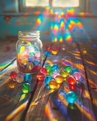 Obraz premium Colorful Marbles Encased in a Glass Jar, A Lovely Display of Vibrant Patterns and Hues