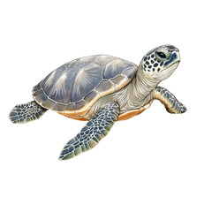 Fototapeta premium Detailed illustration of a green sea turtle on transparent background isolated png