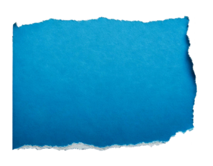 Torn, ripped blue paper edge, realistic texture, detailed wrinkles, frayed borders, transparent background, isolated object, natural, authentic appearance, paper material, sharp cuts, jagged edges, PN