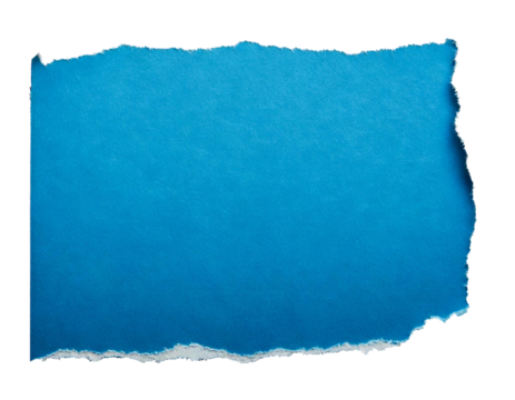 Torn, ripped blue paper edge, realistic texture, detailed wrinkles, frayed borders, transparent background, isolated object, natural, authentic appearance, paper material, sharp cuts, jagged edges, PN