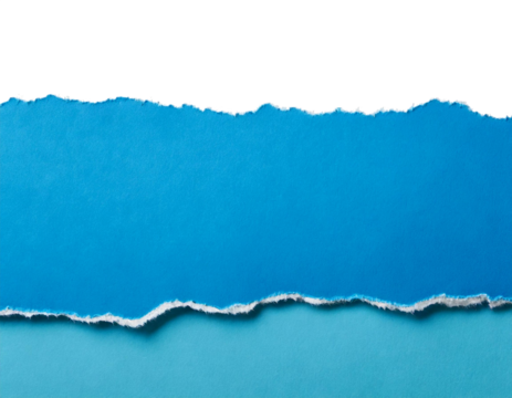 Torn, ripped blue paper edge, realistic texture, detailed wrinkles, frayed borders, transparent background, isolated object, natural, authentic appearance, paper material, sharp cuts, jagged edges, PN