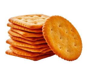 Stacked pile crispy saltine crackers, arranged neatly, each cracker visible, showcasing texture, crispness, edges slightly browned, golden hue, surface lightly salted, Realistic, detailed, isolated ag