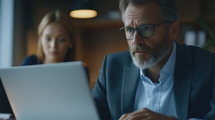 Fototapeta premium Businessman Working on Laptop in Office