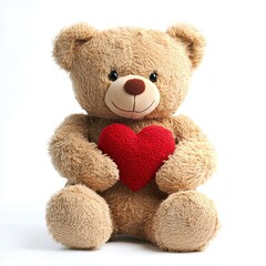 A teddy bear holding a small red heart, isolated on white background for Saint Valentines Day