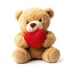 Obraz premium A teddy bear holding a small red heart, isolated on white background for Saint Valentines Day