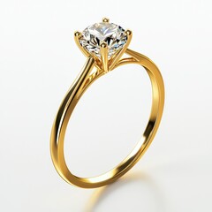 A gold engagement ring with a sparkling diamond, isolated on white background for Saint Valentines Day