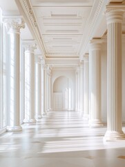 Fototapeta premium Grand White Hallway with Columns and Sunlight