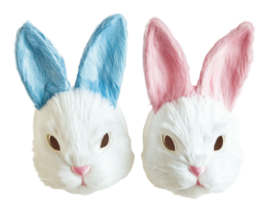 Festive colorful rabbit masks isolated on transparent background