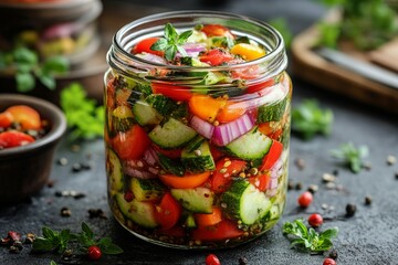 Preserved Delights: Vibrant Pickled Vegetable Jar