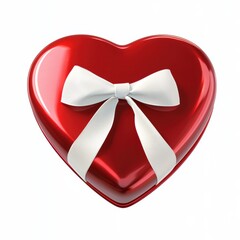 bright red heart-shaped candy box tied with a white ribbon, isolated on a white background for Saint Valentines Day