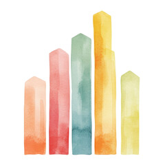 Colorful abstract watercolor bar chart on transparent background isolated png
