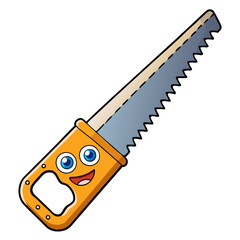 Hand Saw Construction Tool Vector | Cartoon, Clipart & Line Art Illustration, High-quality hand saw vector illustration in cartoon, clipart, and line art style for digital use.