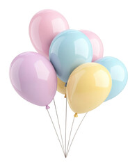 A bouquet of six balloons in soft pastel colors isolated on transparent background