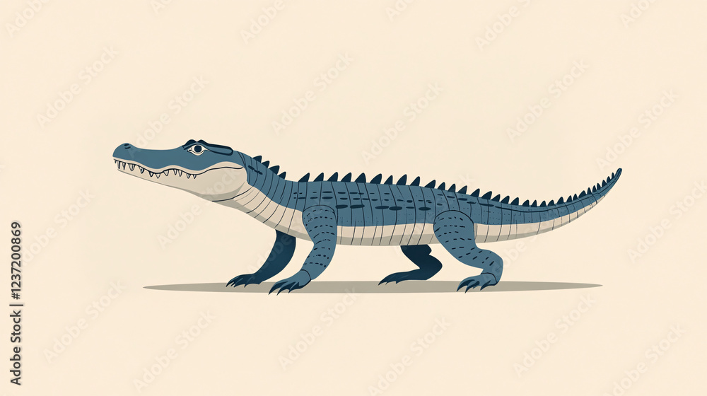 Poster an artistic alligator drawing with bold lines and a modern minimalistic approach set against a clean