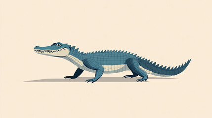 A stylized alligator illustration with a detailed yet minimalistic design on a clean beige background for a modern artistic look

