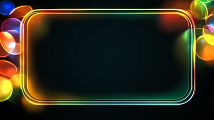 Colorful Neon Frame With Bokeh Lights Background