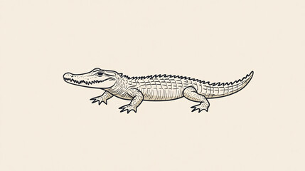 Naklejka premium Detailed hand-drawn crocodile illustration in a vintage sketch style on a neutral background with fine artistic details and a classic touch 