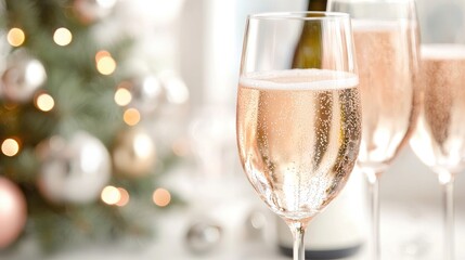 Festive Ros? Champagne Toast, Christmas Tree Background