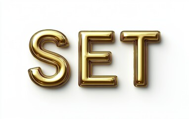 text SET in elegant golden lettering with a soft glow effect, isolated on a white background