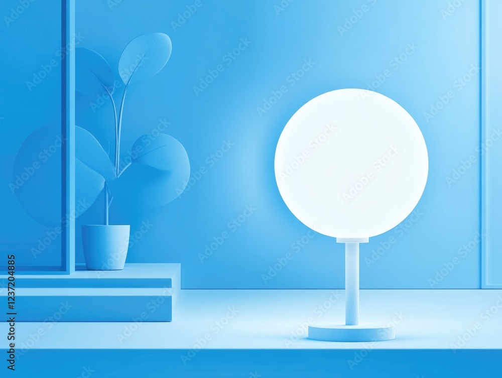 Aufkleber a sleek and modern led lamp with wireless charging capabilities, set against a blue wall on a white 